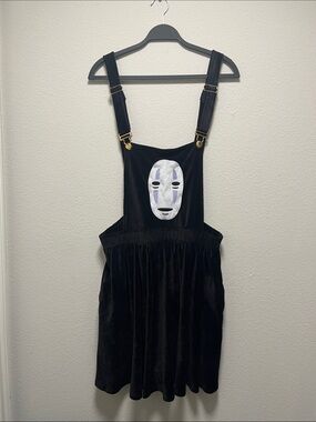 No-Face Black Velvet Overall Dress